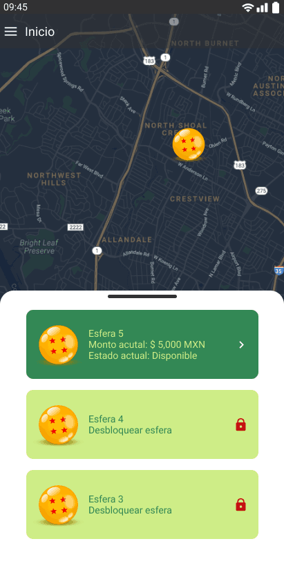 Pantalla de inicio de la aplicación DBZ App