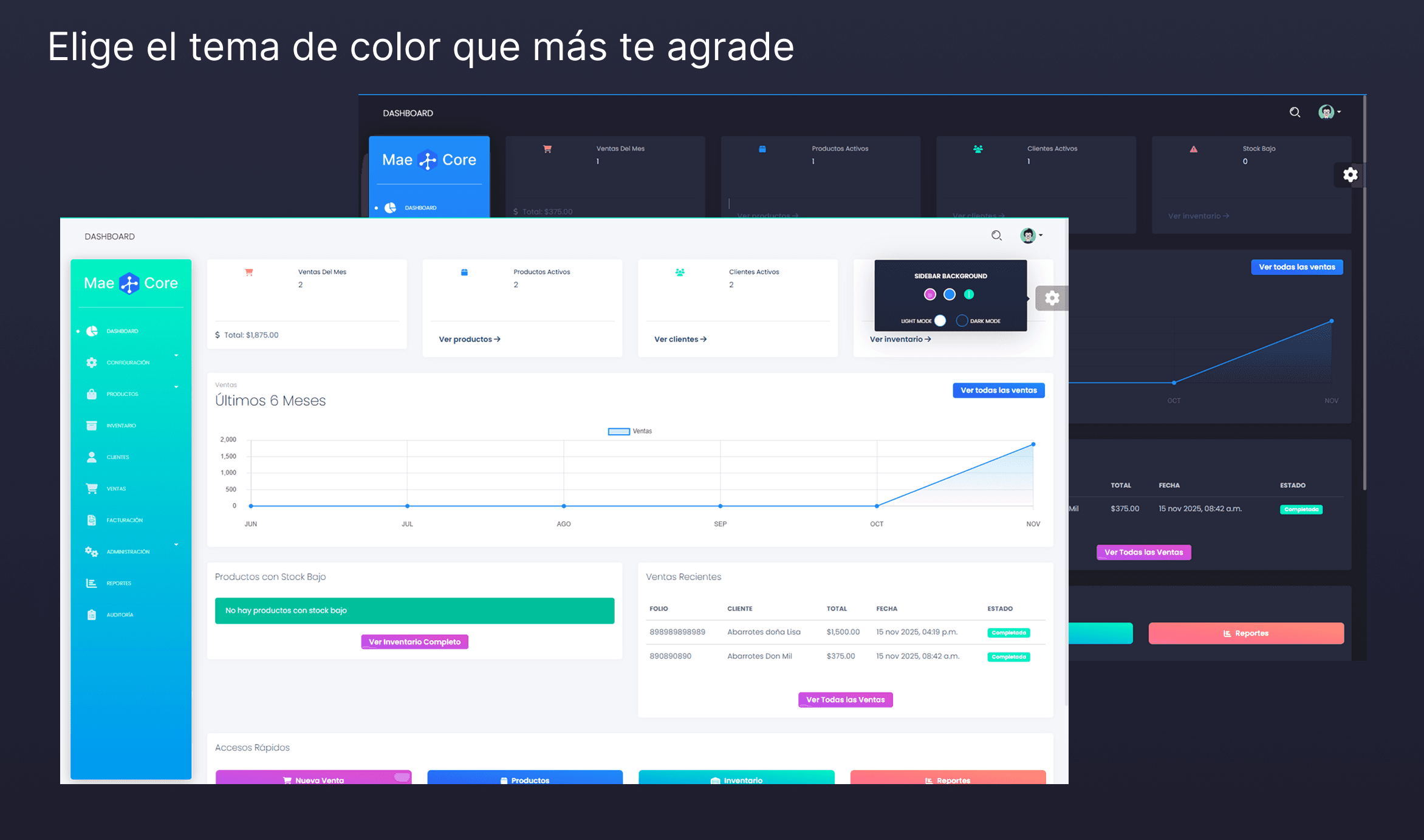 Selector de tema de color en MaeCore